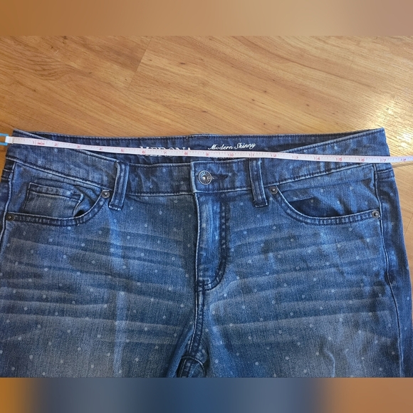 Womens Merona EUC size 12 modern skinny polka dot distressed cropped blue Jeans - Picture 4 of 7